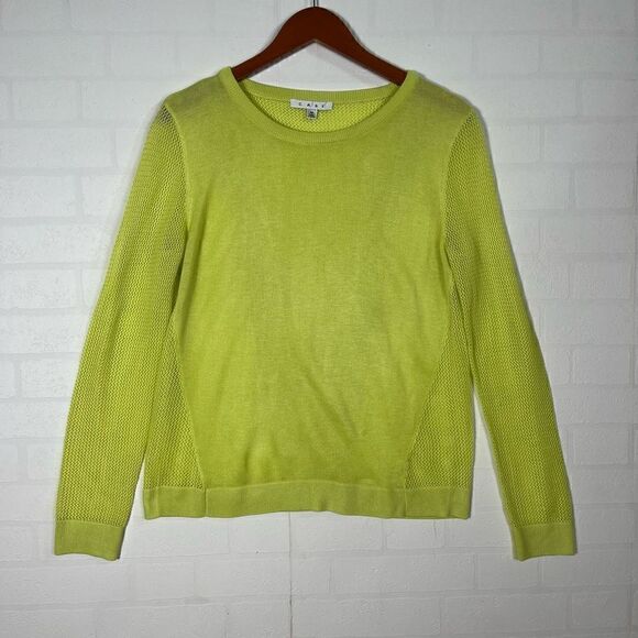 Cabi Womens Yellow Split Back Pullover Long Sleeve Mesh Sweater Size M - Picture 1 of 12